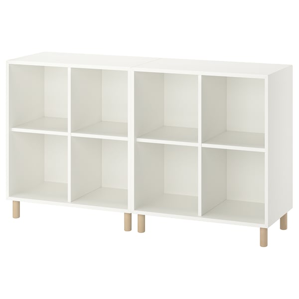 EKET cabinet combination with legs, white/wood, 140x35x80 cm