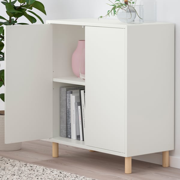 EKET cabinet combination with legs, white/wood, 70x35x80 cm