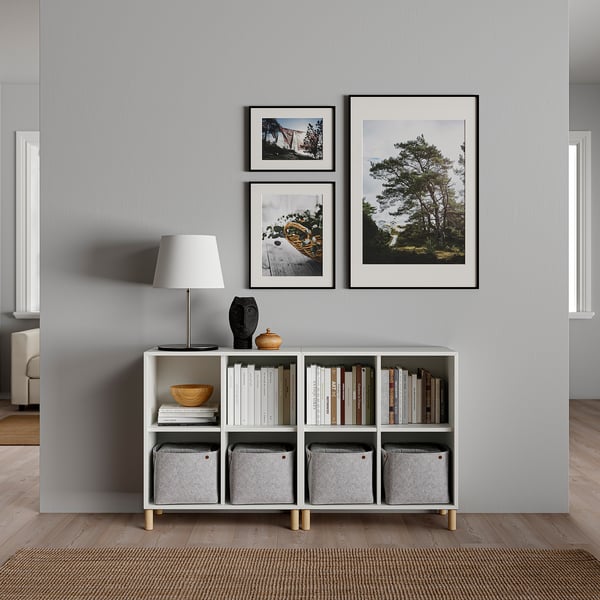 EKET cabinet combination with legs, white/wood, 140x35x80 cm
