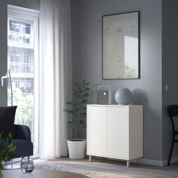 EKET cabinet combination with legs, white/wood, 70x35x80 cm