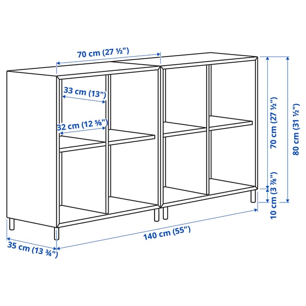 EKET cabinet combination with legs, white/wood, 140x35x80 cm