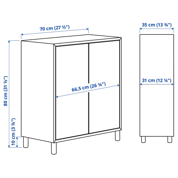 EKET cabinet combination with legs, white/wood, 70x35x80 cm