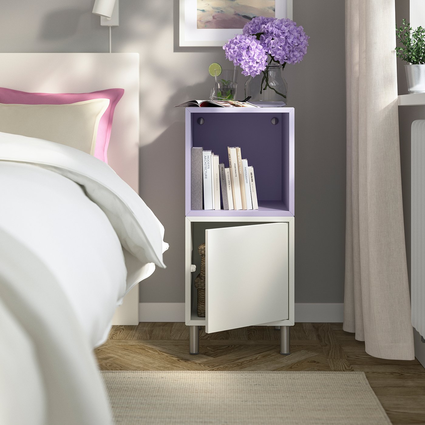 EKET cabinet combination with legs, white/pale lilac, 35x35x80 cm