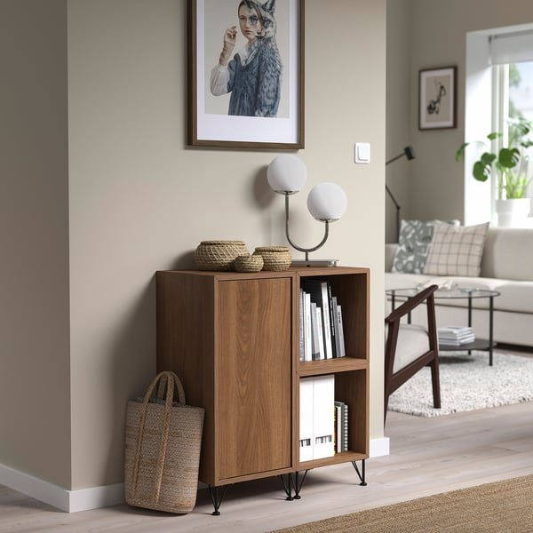 EKET cabinet combination with legs, walnut effect/metal black, 70x35x80 cm