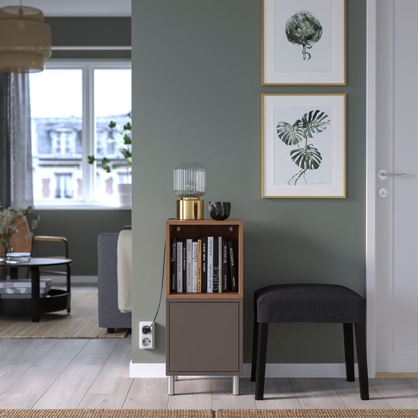EKET cabinet combination with legs, dark grey/walnut effect, 35x35x80 cm