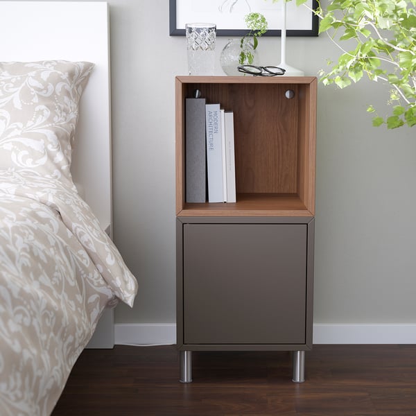 EKET cabinet combination with legs, dark grey/walnut effect, 35x35x80 cm