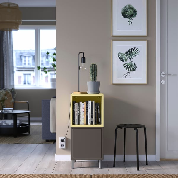 EKET cabinet combination with legs, dark grey pale yellow/metal, 35x35x80 cm