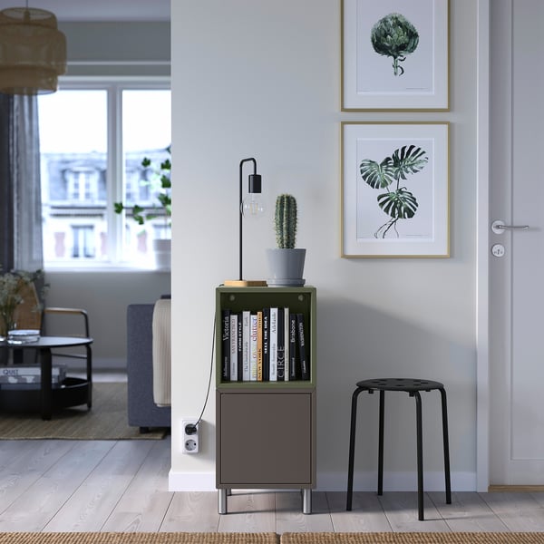EKET cabinet combination with legs, dark grey grey-green/metal, 35x35x80 cm