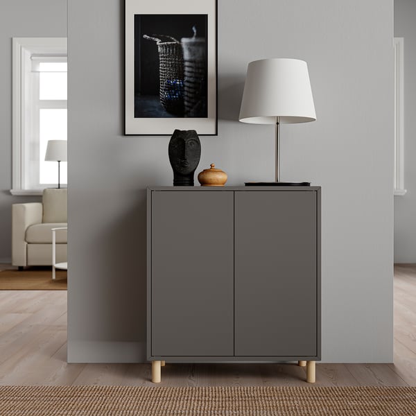 EKET cabinet combination with legs, dark grey/wood, 70x35x80 cm