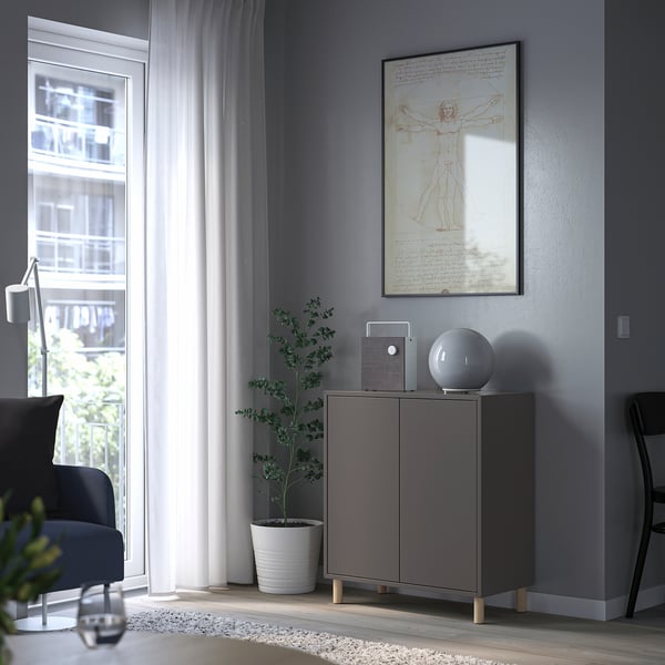 EKET - Cabinet combination with legs, dark grey/wood, 70x35x80 cm