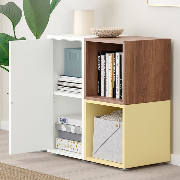 EKET - EKET Cabinet combination with feet, white/walnut effect pale yellow, 70x35x72 cm