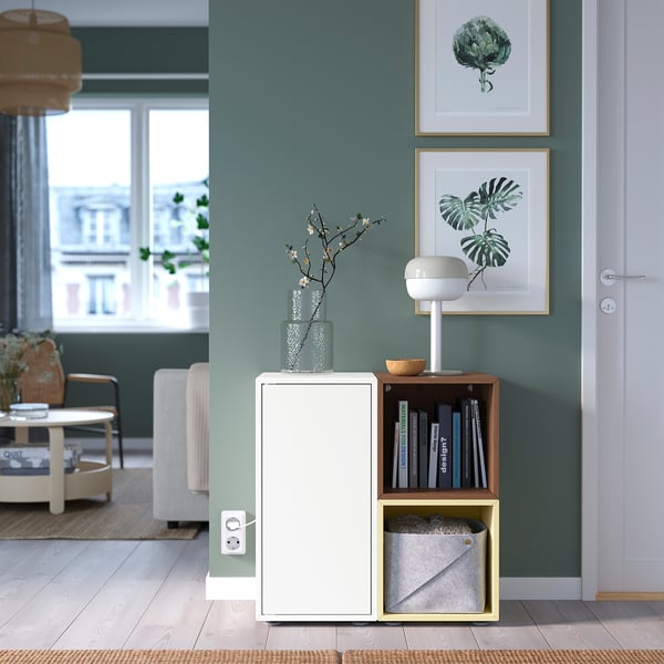 EKET - EKET Cabinet combination with feet, white/walnut effect pale yellow, 70x35x72 cm