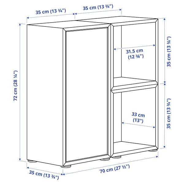 EKET - Cabinet combination with feet, white/walnut effect light grey-blue, 70x35x72 cm