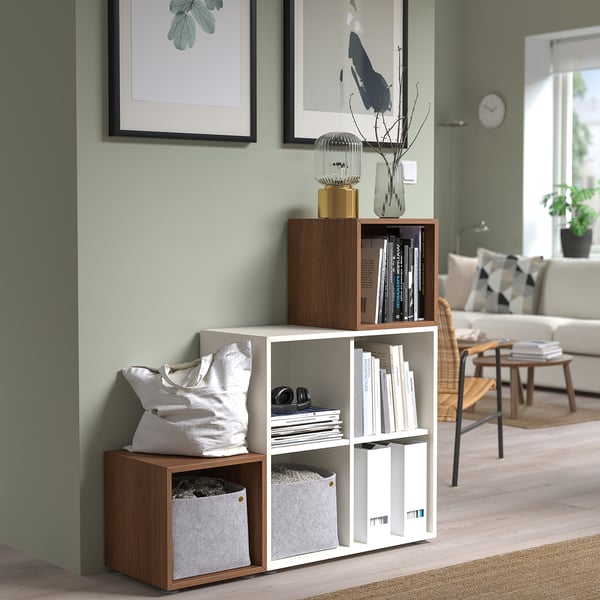 EKET cabinet combination with feet, white/walnut effect, 105x35x107 cm