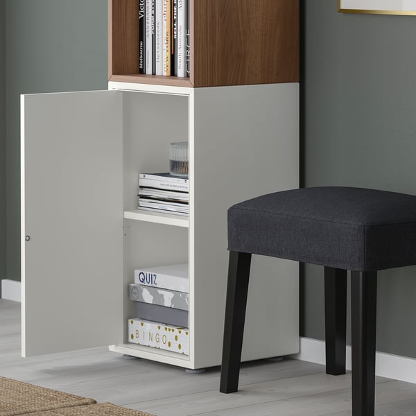 EKET cabinet combination with feet, white/walnut effect, 35x35x107 cm