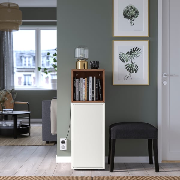 EKET cabinet combination with feet, white/walnut effect, 35x35x107 cm