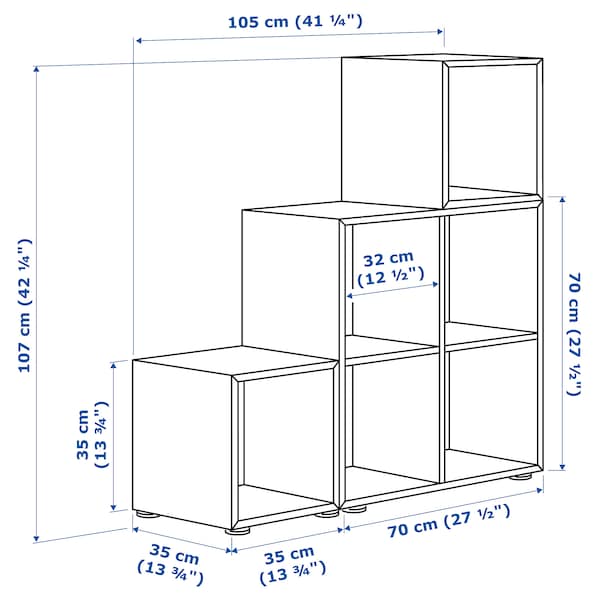 EKET - Cabinet combination with feet, white/white stained oak effect light grey-blue, 105x35x107 cm