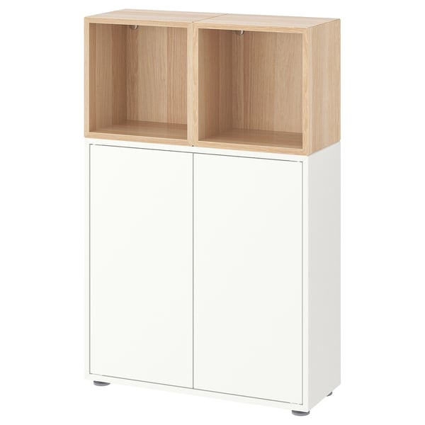 EKET cabinet combination with feet, white/white stained oak effect, 70x35x107 cm