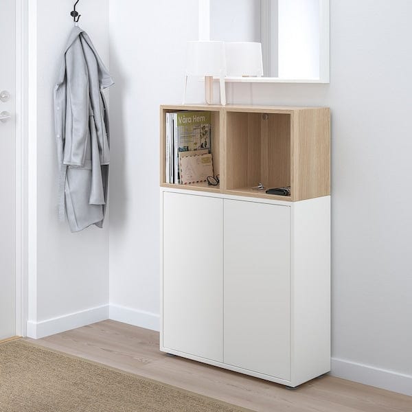 Ikea EKET - Cabinet combination with feet, white/white stained oak effect, 70x35x107 cm