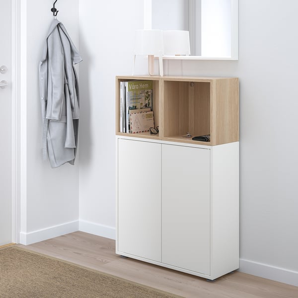 EKET cabinet combination with feet, white/white stained oak effect, 70x35x107 cm
