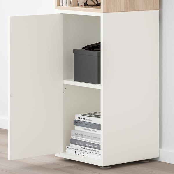 EKET cabinet combination with feet, white/white stained oak effect, 35x35x107 cm