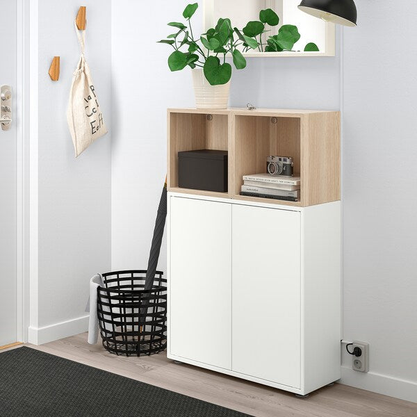 EKET - Cabinet combination with feet, white/white stained oak effect, 70x35x107 cm