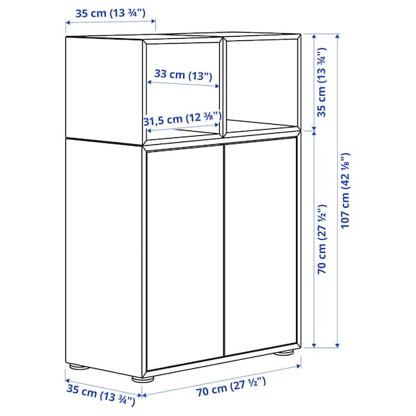 EKET - Cabinet combination with feet, white/white stained oak effect, 70x35x107 cm