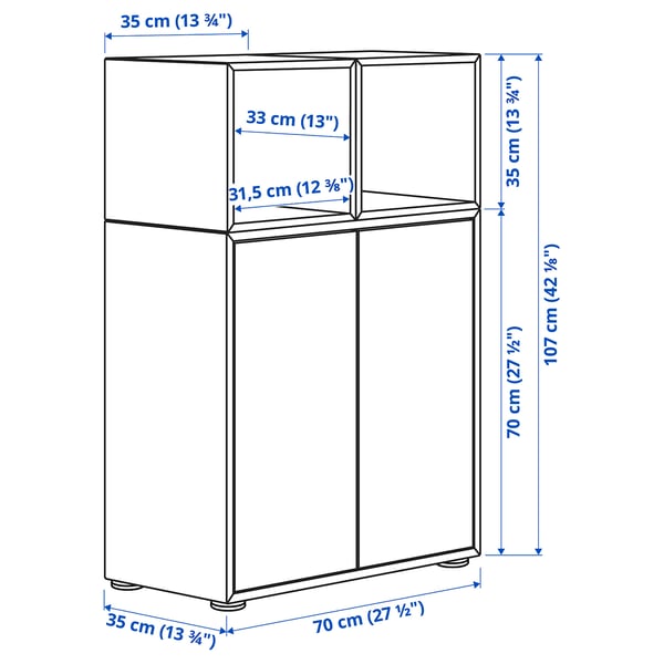 EKET cabinet combination with feet, white/white stained oak effect, 70x35x107 cm