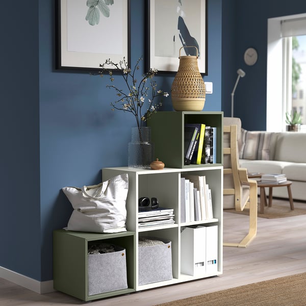EKET cabinet combination with feet, white/grey-green, 105x35x107 cm