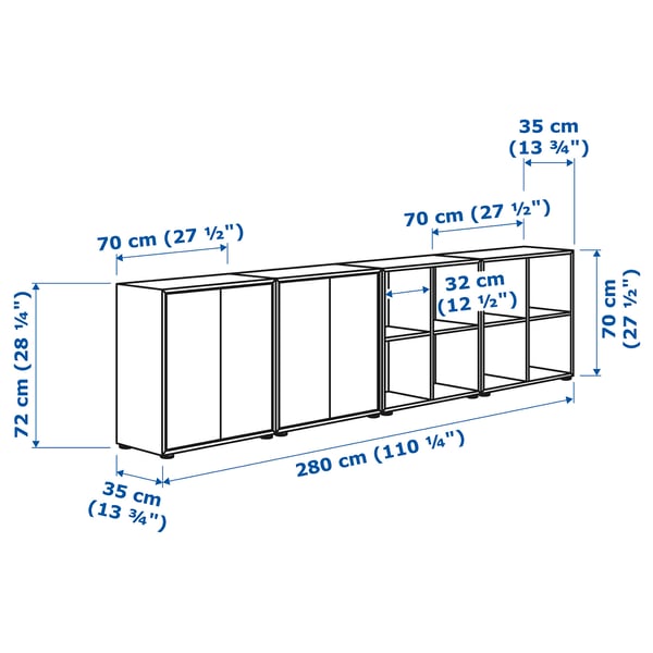 EKET cabinet combination with feet, white, 280x35x72 cm