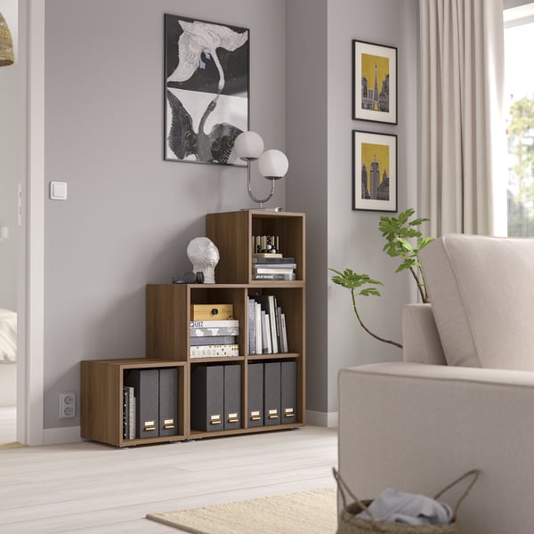 EKET cabinet combination with feet, walnut effect, 105x35x107 cm