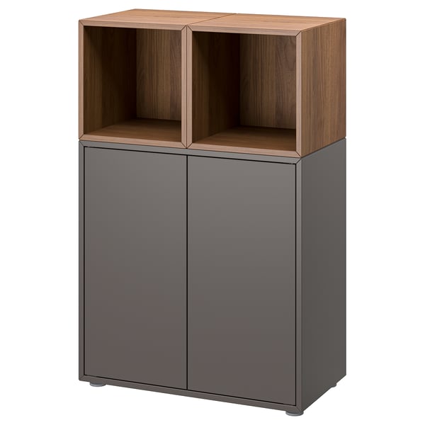 EKET cabinet combination with feet, dark grey/walnut effect, 70x35x107 cm