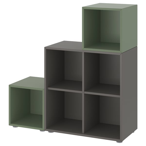EKET cabinet combination with feet, dark grey/grey-green, 105x35x107 cm