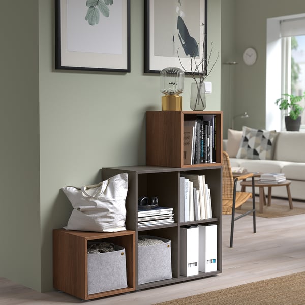 EKET - EKET Cabinet combination with feet, dark grey/walnut, 105x35x107 cm