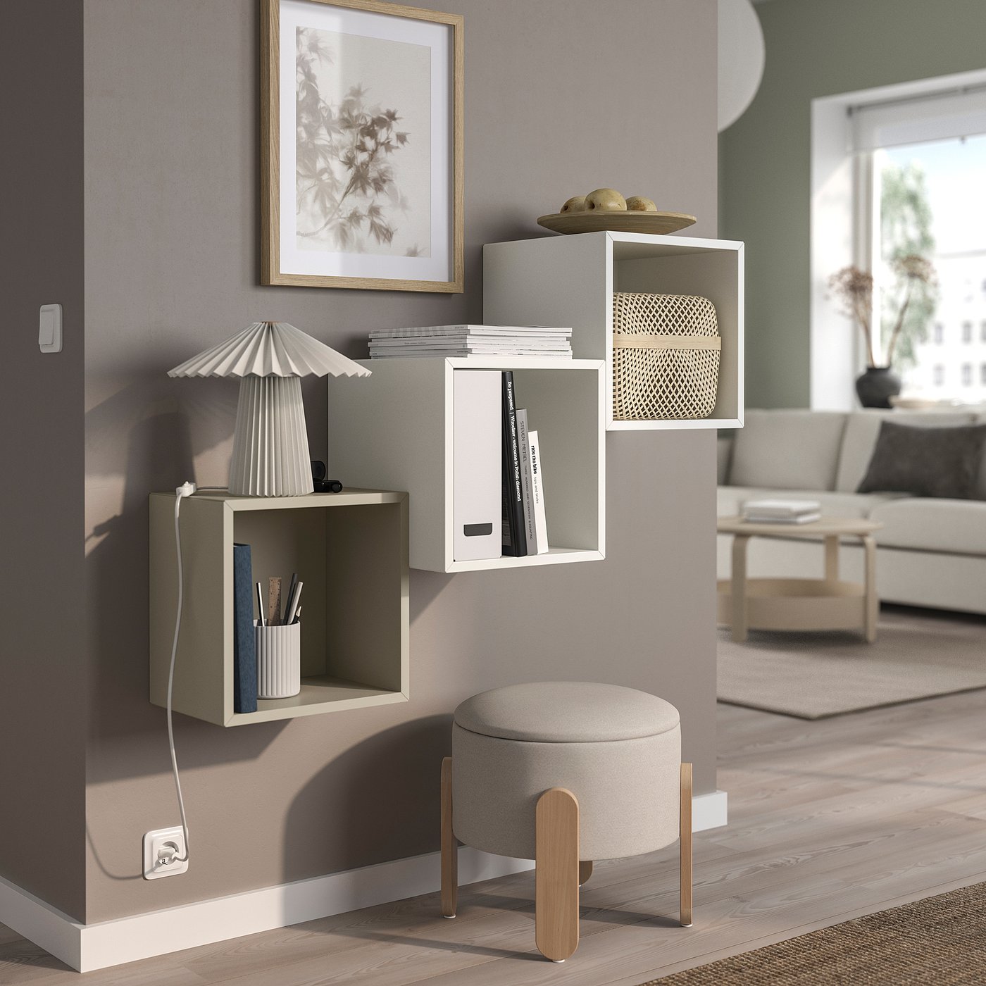 EKET wall-mounted cabinet combination, beige/white, 105x35x70 cm