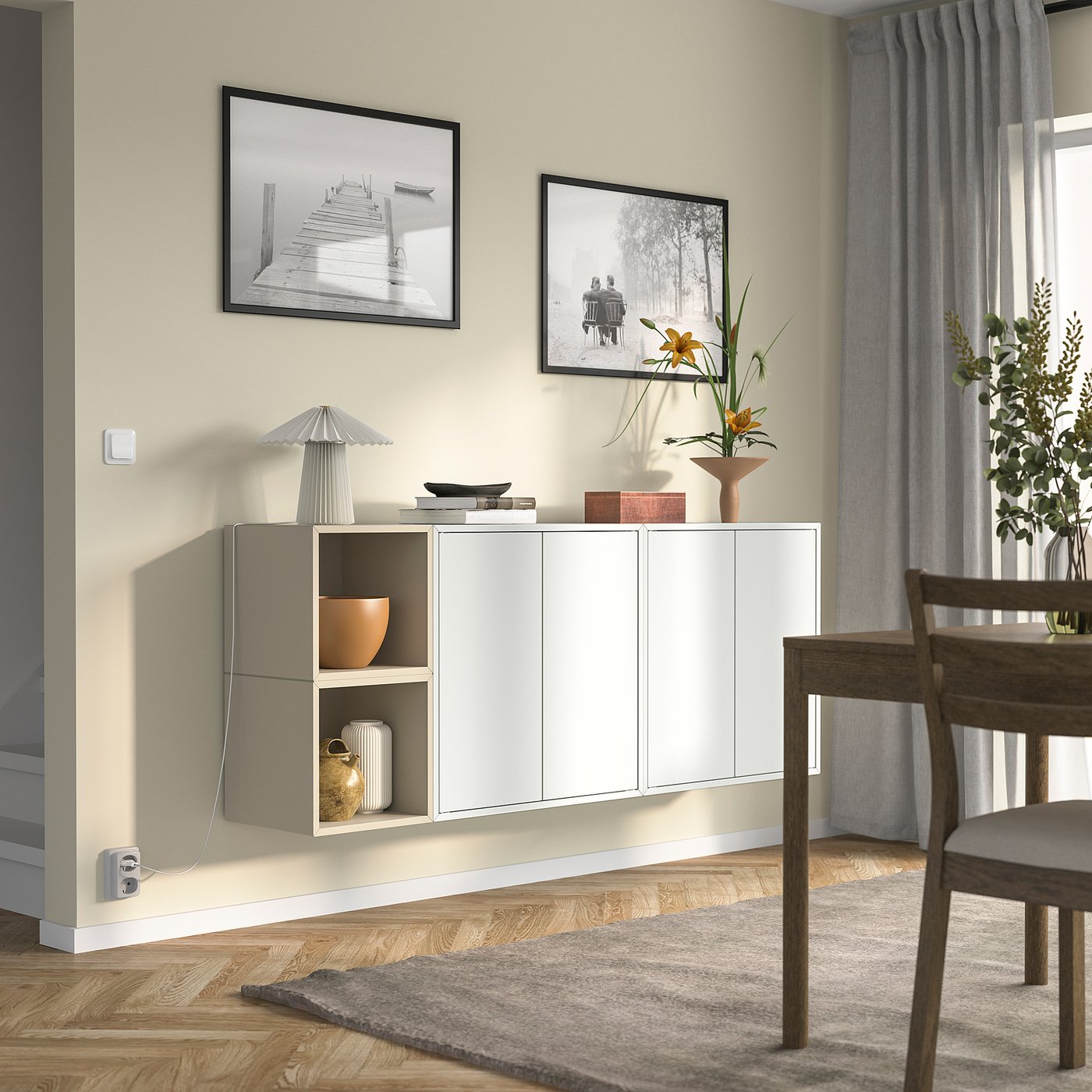 EKET wall-mounted cabinet combination, white/beige, 175x35x70 cm