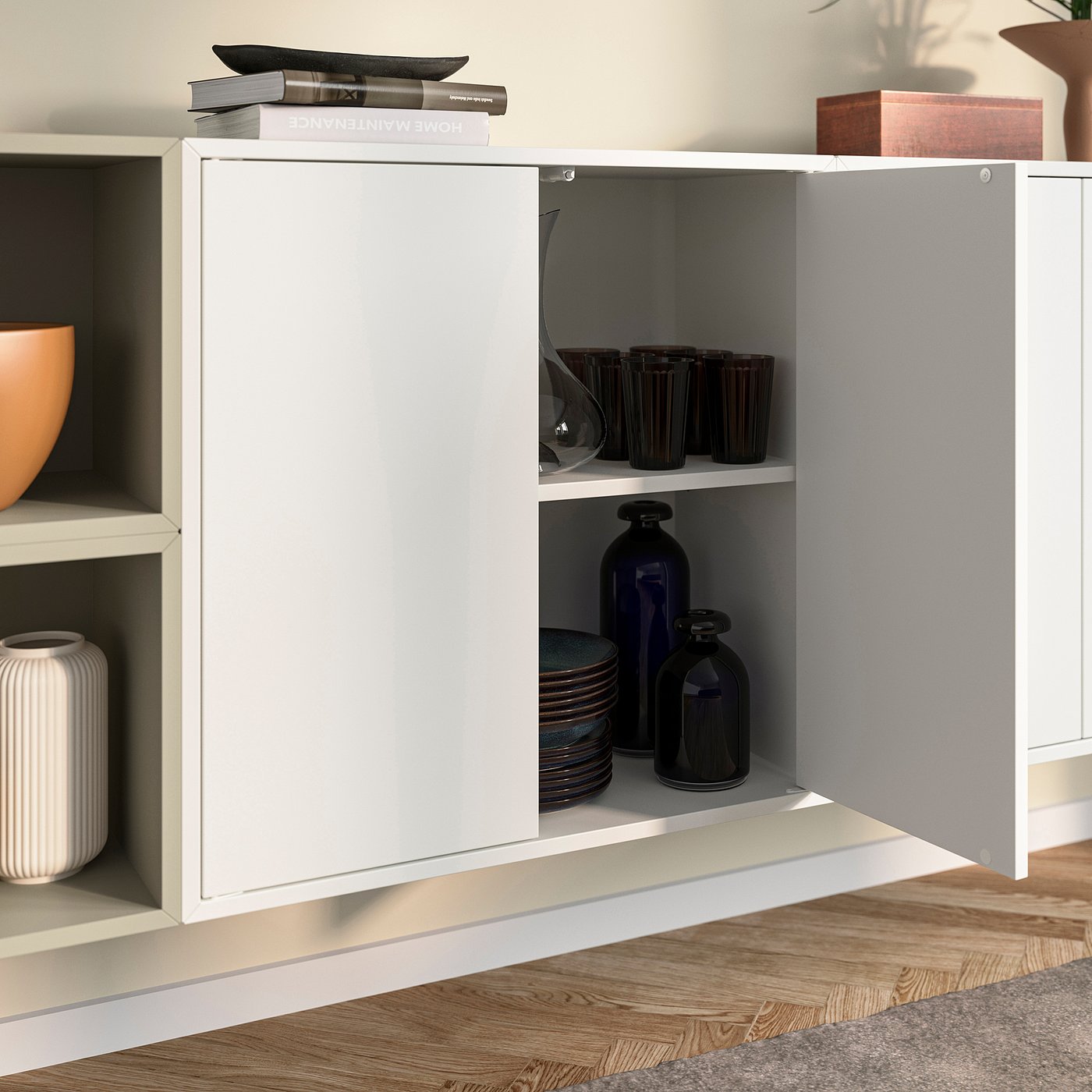 EKET wall-mounted cabinet combination, white/beige, 175x35x70 cm