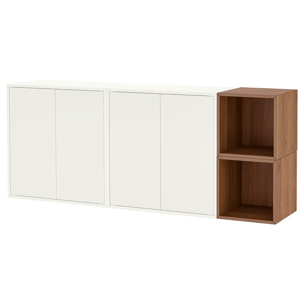 EKET wall-mounted cabinet combination, white/walnut effect, 175x35x70 cm