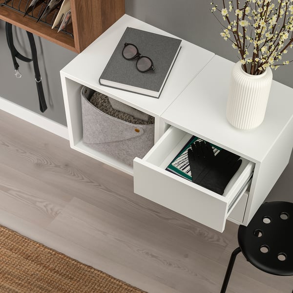 EKET wall-mounted storage combination, white/walnut effect, 105x35x70 cm