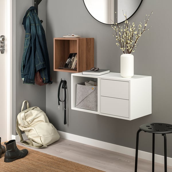 EKET wall-mounted storage combination, white/walnut effect, 105x35x70 cm