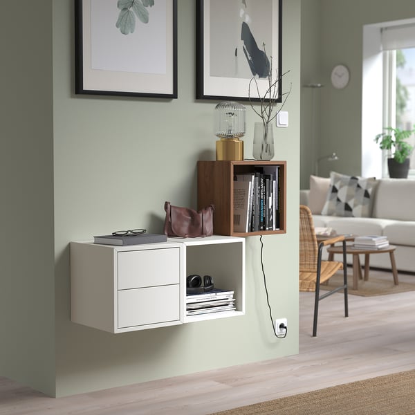 EKET wall-mounted storage combination, white/walnut effect, 105x35x70 cm