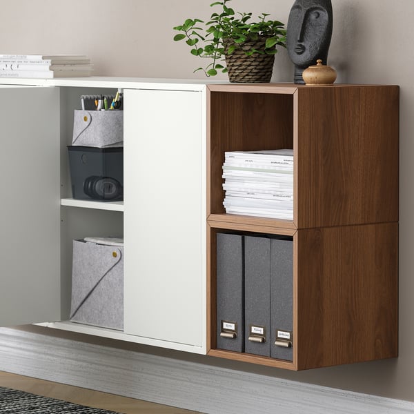 EKET wall-mounted cabinet combination, white/walnut effect, 175x35x70 cm