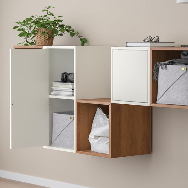 EKET wall-mounted cabinet combination, white/walnut effect, 175x35x70 cm