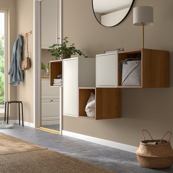 EKET wall-mounted cabinet combination, white/walnut effect, 175x35x70 cm