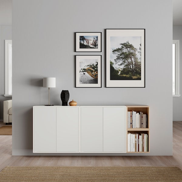 EKET - Wall-mounted cabinet combination, white/white stained oak effect, 175x35x70 cm