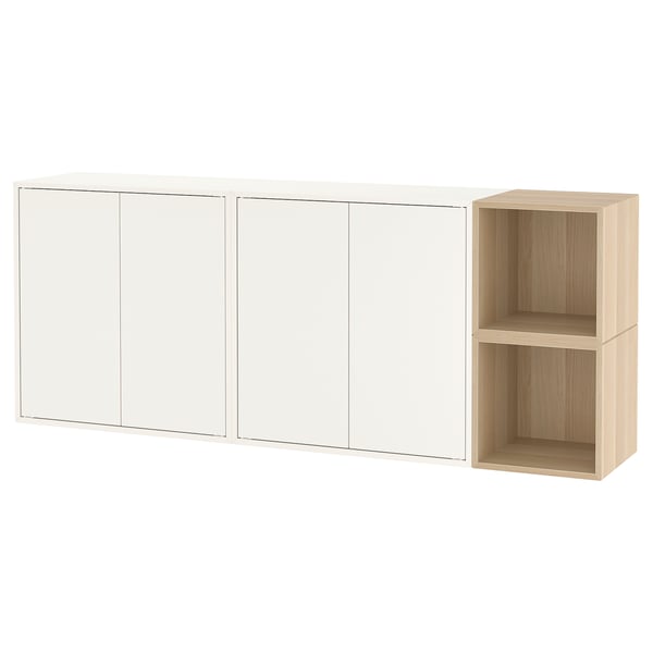 EKET wall-mounted cabinet combination, white/white stained oak effect, 175x35x70 cm