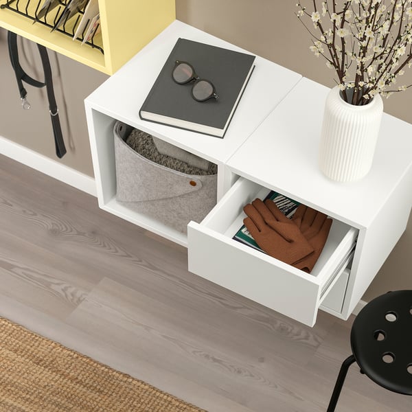 EKET wall-mounted storage combination, white/pale yellow, 105x35x70 cm