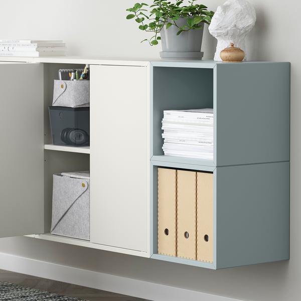 EKET - EKET Wall-mounted cabinet combination, white/light grey-blue, 175x35x70 cm