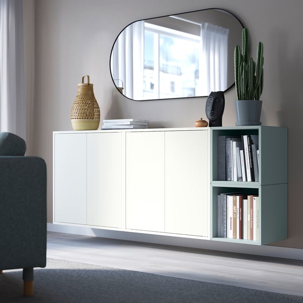 EKET - EKET Wall-mounted cabinet combination, white/light grey-blue, 175x35x70 cm