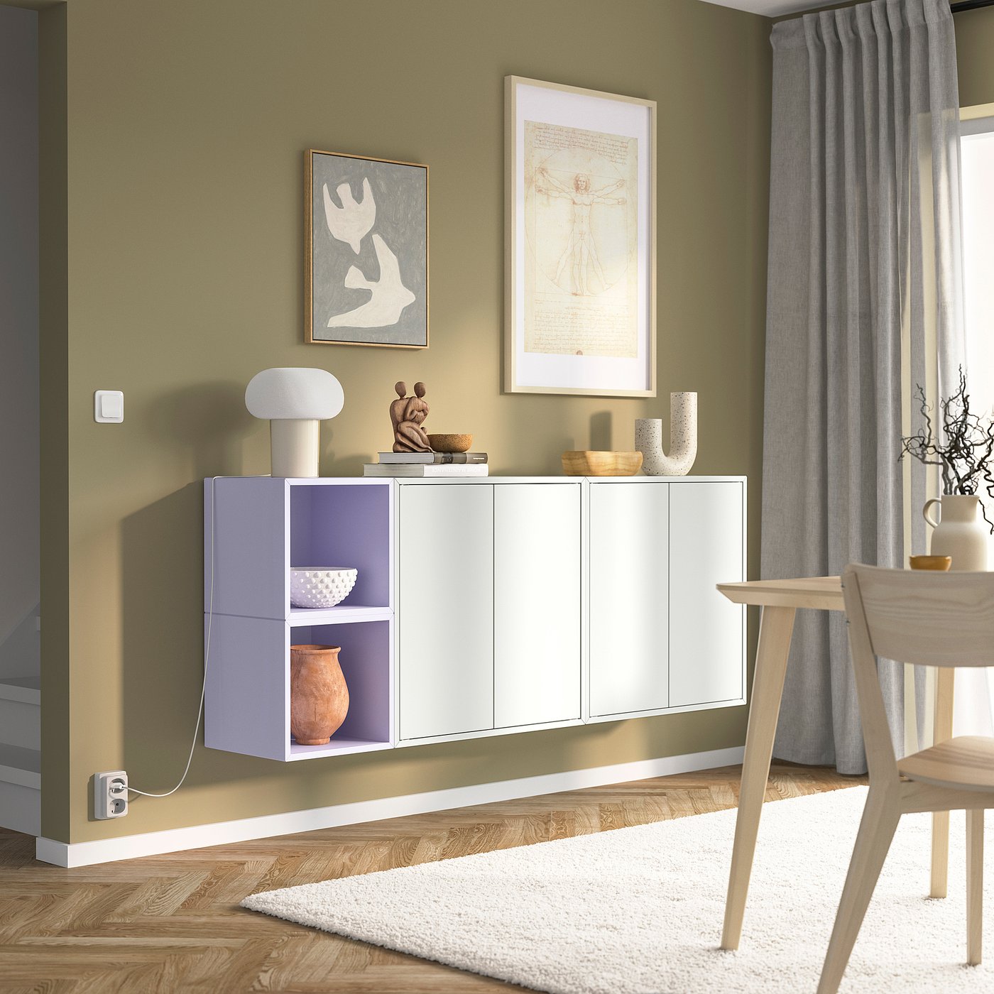 EKET wall-mounted cabinet combination, white/pale lilac, 175x35x70 cm